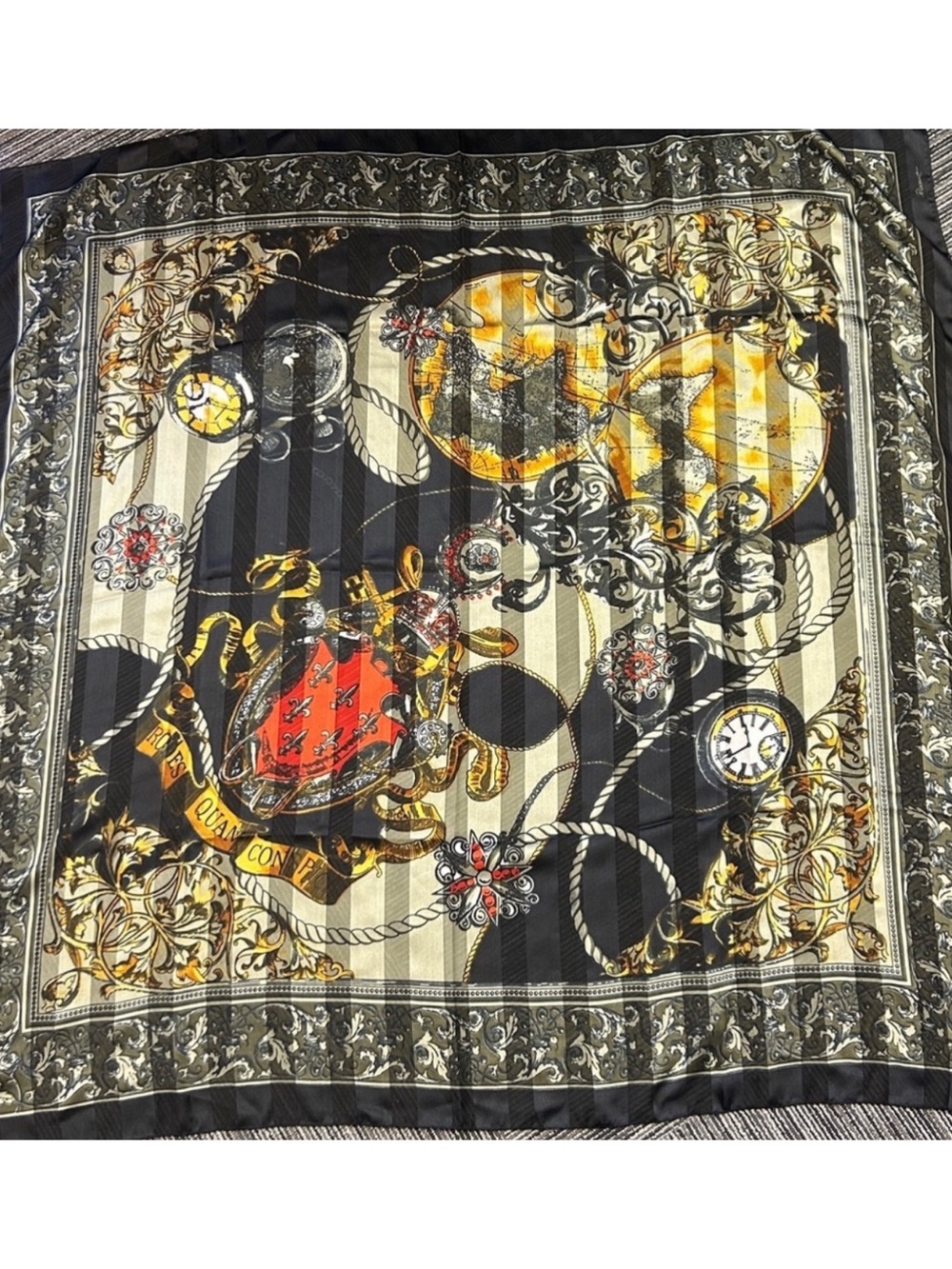Piramit Scarf Shawl Turkey Vintage Pocket Watches Coat of Arms 44” x44” Vintage